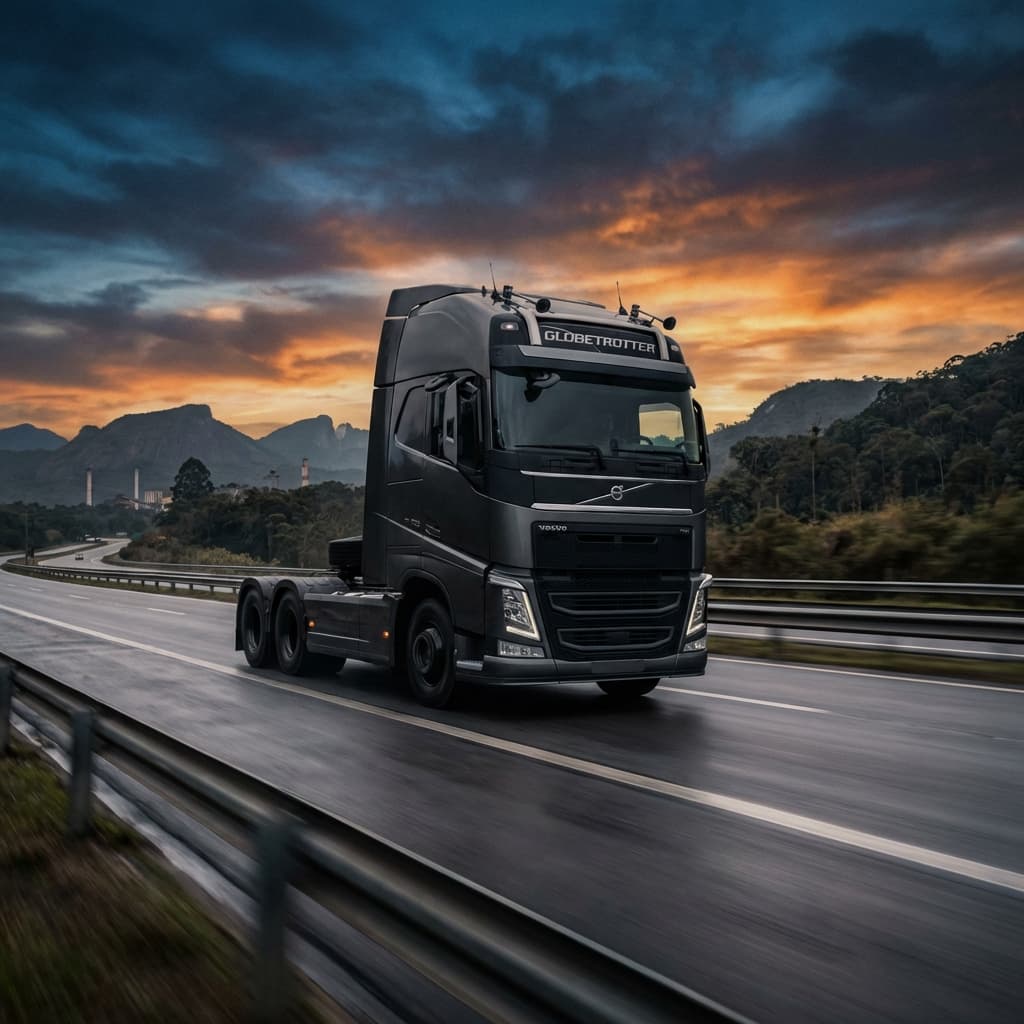Interior de caminhão na estrada